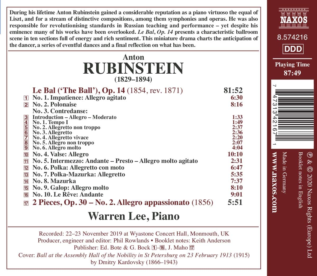 Warren Lee 루빈스테인: 무도회, 알레그로 아파쇼나토 (Anton Rubinstein: Le Bal) 