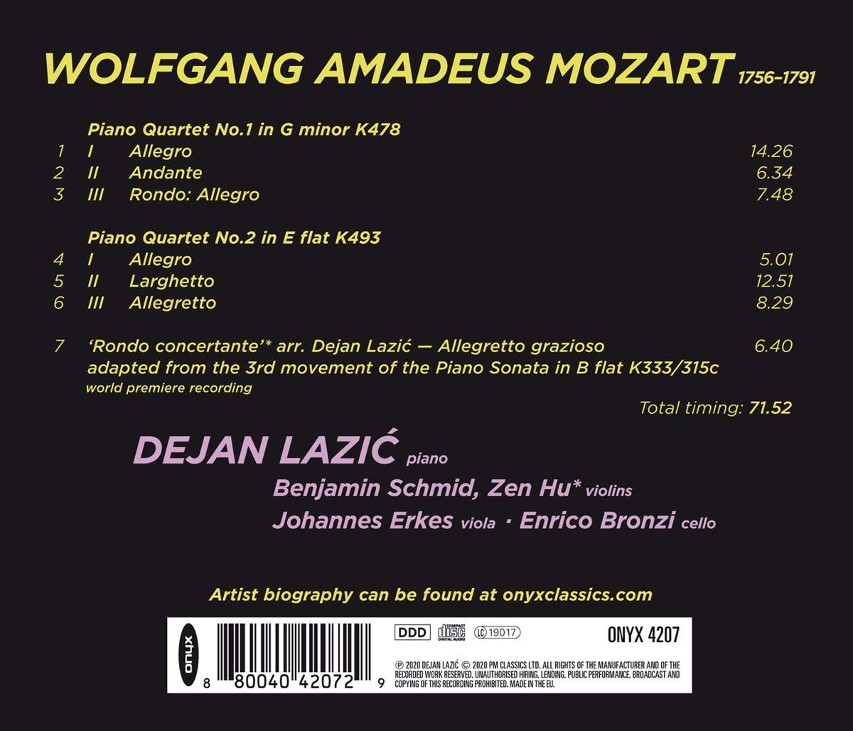 Dejan Lazic 모차르트: 피아노 4중주 1번 KV478, 2번 KV493, '론도 콘체르탄테' (Mozart: Piano Quartets, Rondo Concertante) 