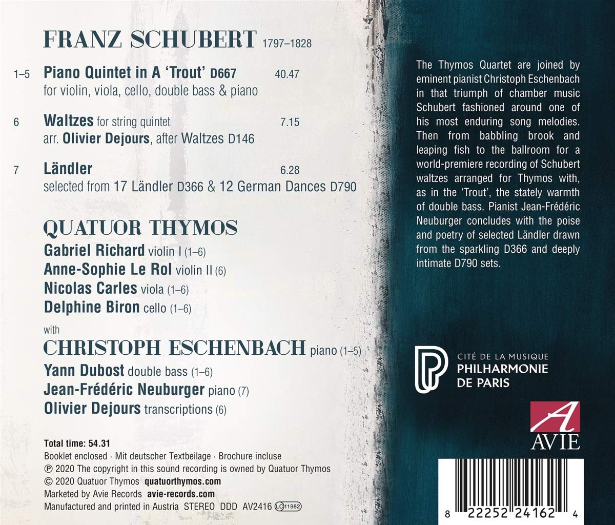 Yann Dubost 슈베르트: 피아노 5중주 '송어', 왈츠 D146, 랜틀러 (Schubert: Trout Quintet , Waltzes , Lndler) 