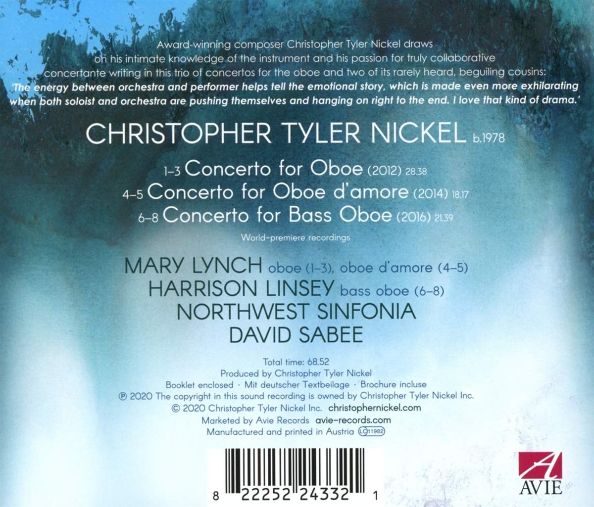 Mary Lynch 니켈: 오보에 협주곡, 오보에 다모레 협주곡, 베이스 오보에 협주곡 (Christopher Tyler Nickel: Concertos For Oboe) 