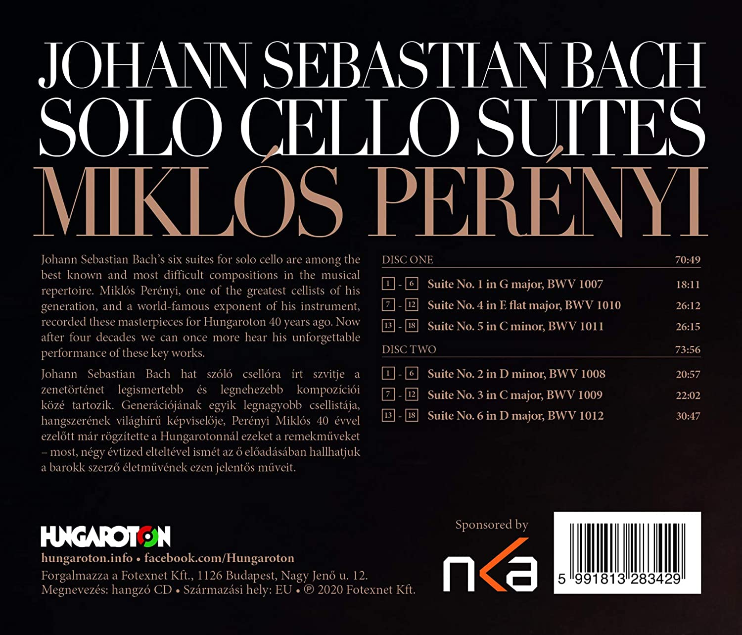 Miklos Perenyi 바흐: 무반주 첼로 모음곡 전곡 - 미클로스 페레니 (Bach: Cello Suites Nos.1-6 , BWV1007-1012) 