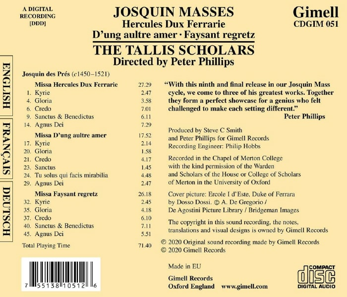 Tallis Scholars 조스캥 데 프레: 미사 '헤르쿨레스 둑스 페라리에' 외 (Josquin des Despres: Masses)