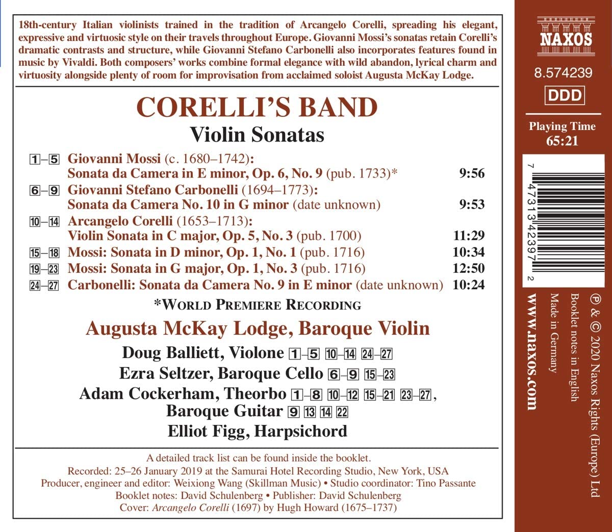 Augusta McKay Lodge 코렐리 / 모시 / 카르보넬리: 바이올린 소나타 (Corelli's Band) 