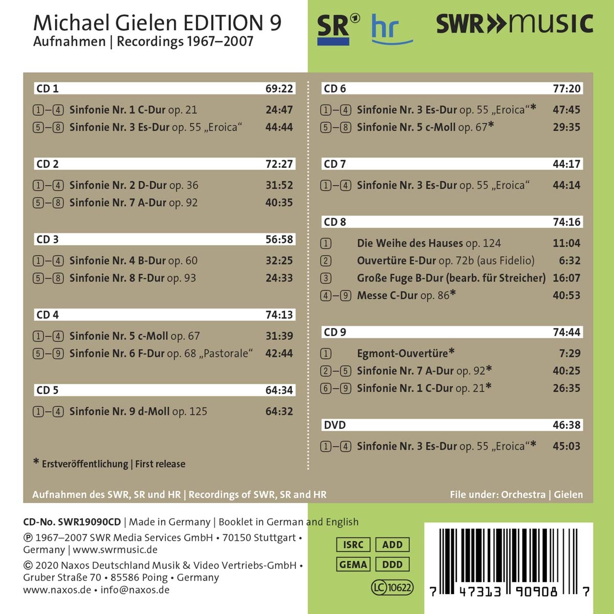미하엘 길렌 에디션 9집 - 베토벤: 교향곡 전곡 (Michael Gielen Edition Vol. 9 1967-2007) 