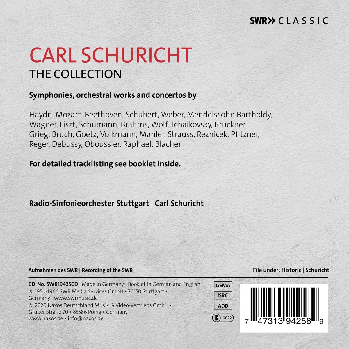 Carl Schuricht 카를 슈리히트 콜렉션: 관현악, 협주곡 선곡집 (The Collection 1950-1966) 