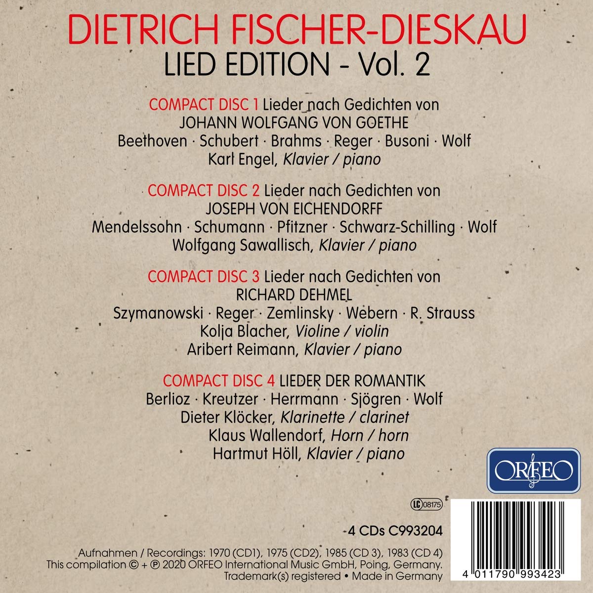 Dietrich Fischer-Dieskau 디트리히 피셔 디스카우 에디션 2집 (Lied-Edition, Vol. 2) 
