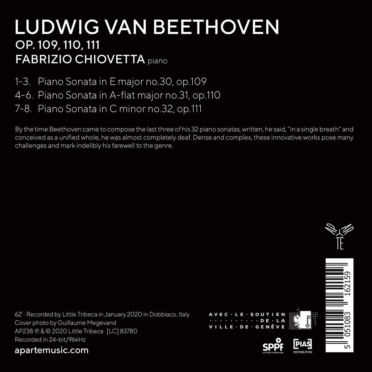 Fabrizio Chiovetta 베토벤: 피아노 소나타 30, 31, 2번 (Beethoven: Piano Sonata Op.109, Op.110, Op.111) 