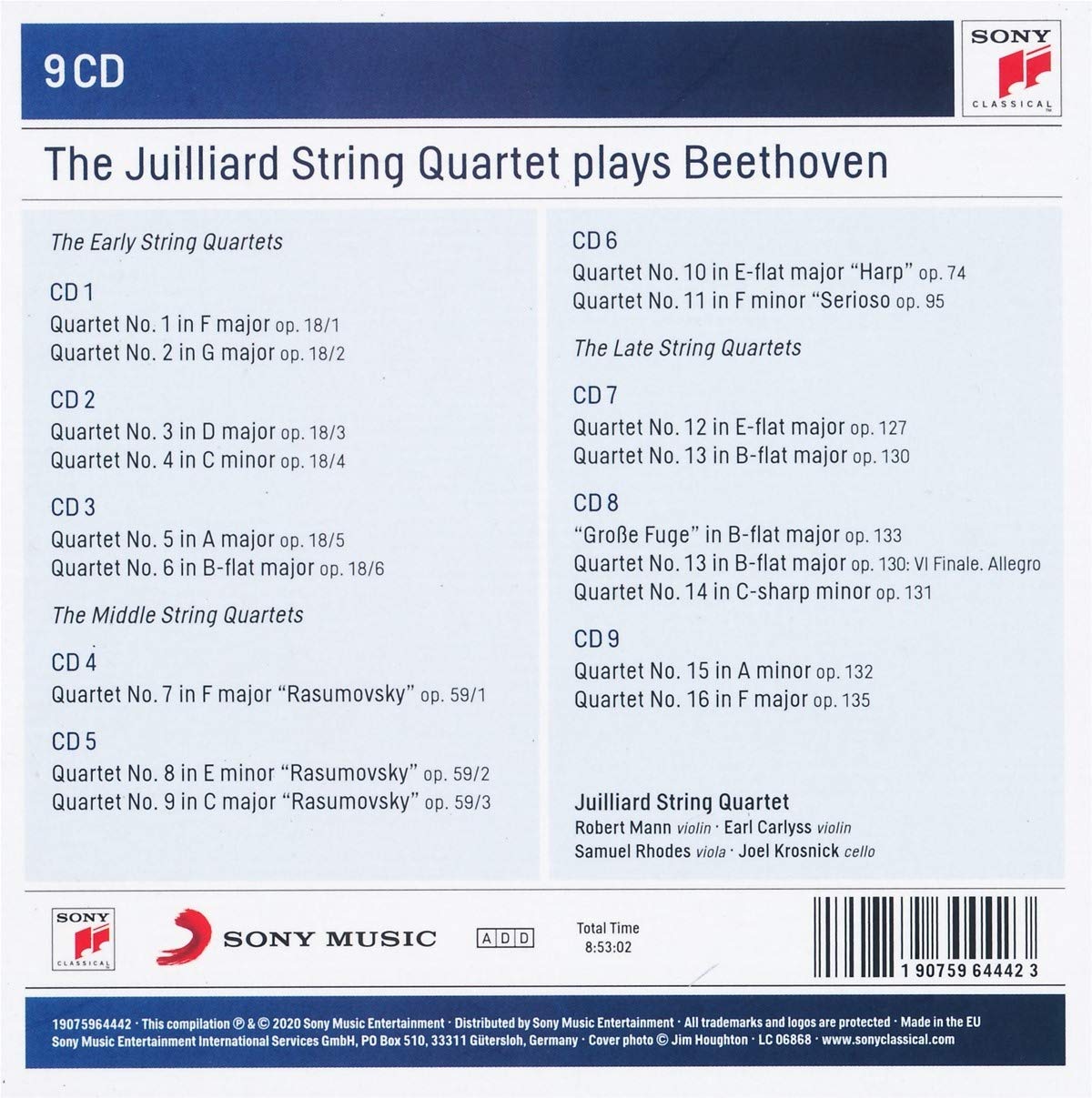 줄리어드 현악 사중주단이 연주하는 베토벤 현악사중주 전집 2집 (The Juilliard String Quartet Plays Beethoven Vol.2) 