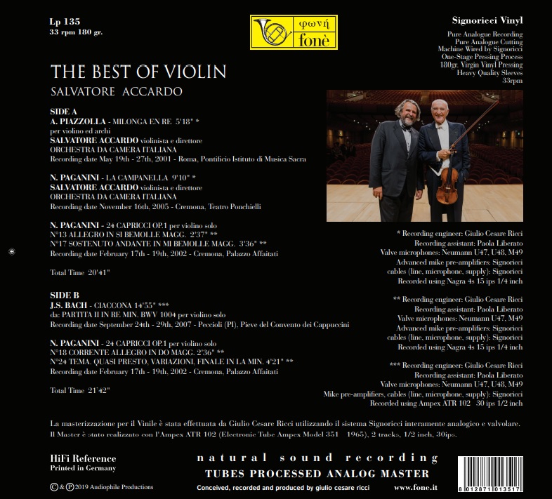 Salvatore Accardo 살바토레 아카르도 명연주 모음집 - 피아졸라 / 파가니니 / 바흐 (Piazzolla / Paganini / J.S.Bach: The Best Of Violin) [LP] 