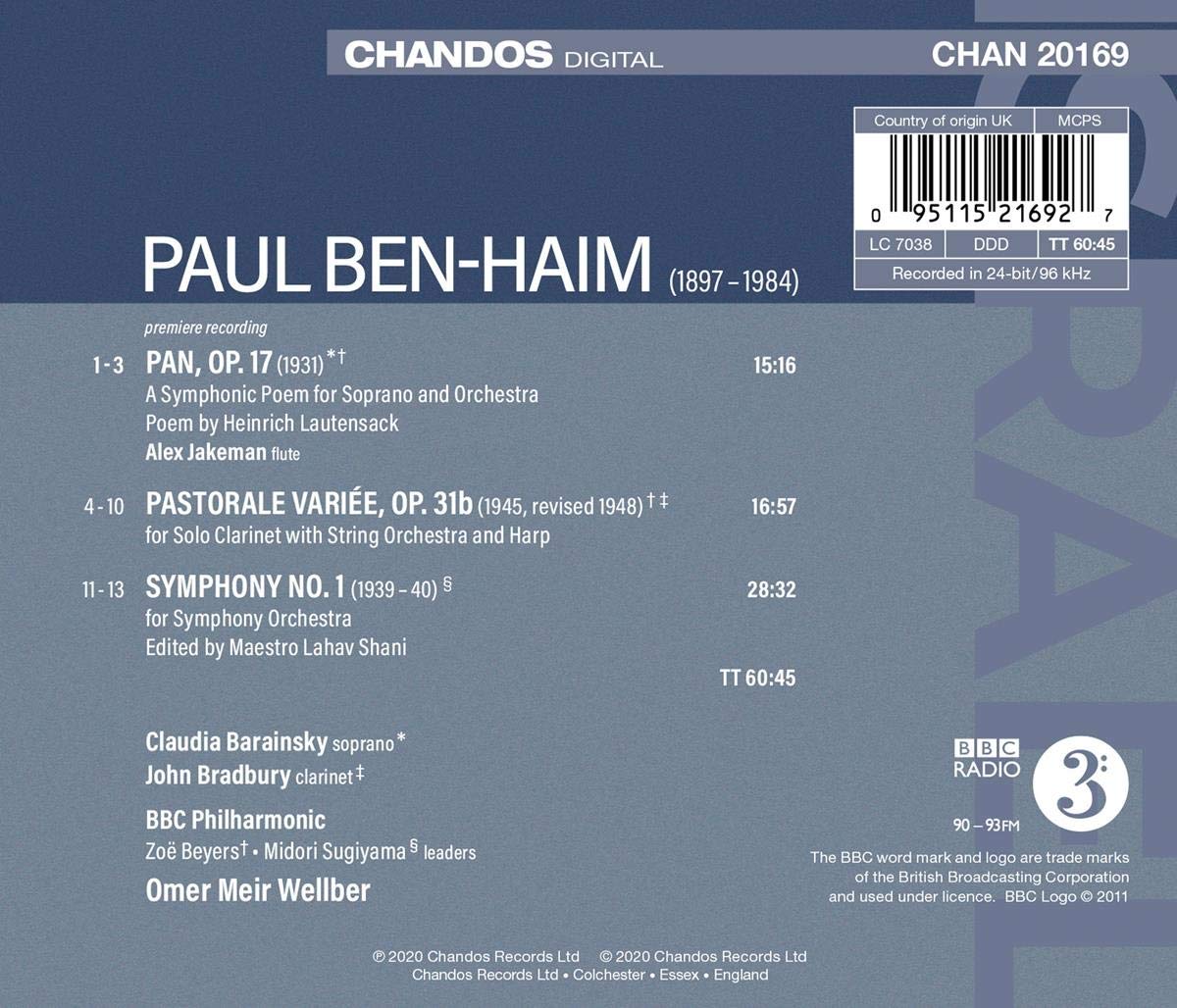 Claudia Barainsky 파울 벤-하임: 이스라엘 음악 (Paul Ben-Haim: Music of Israel) 