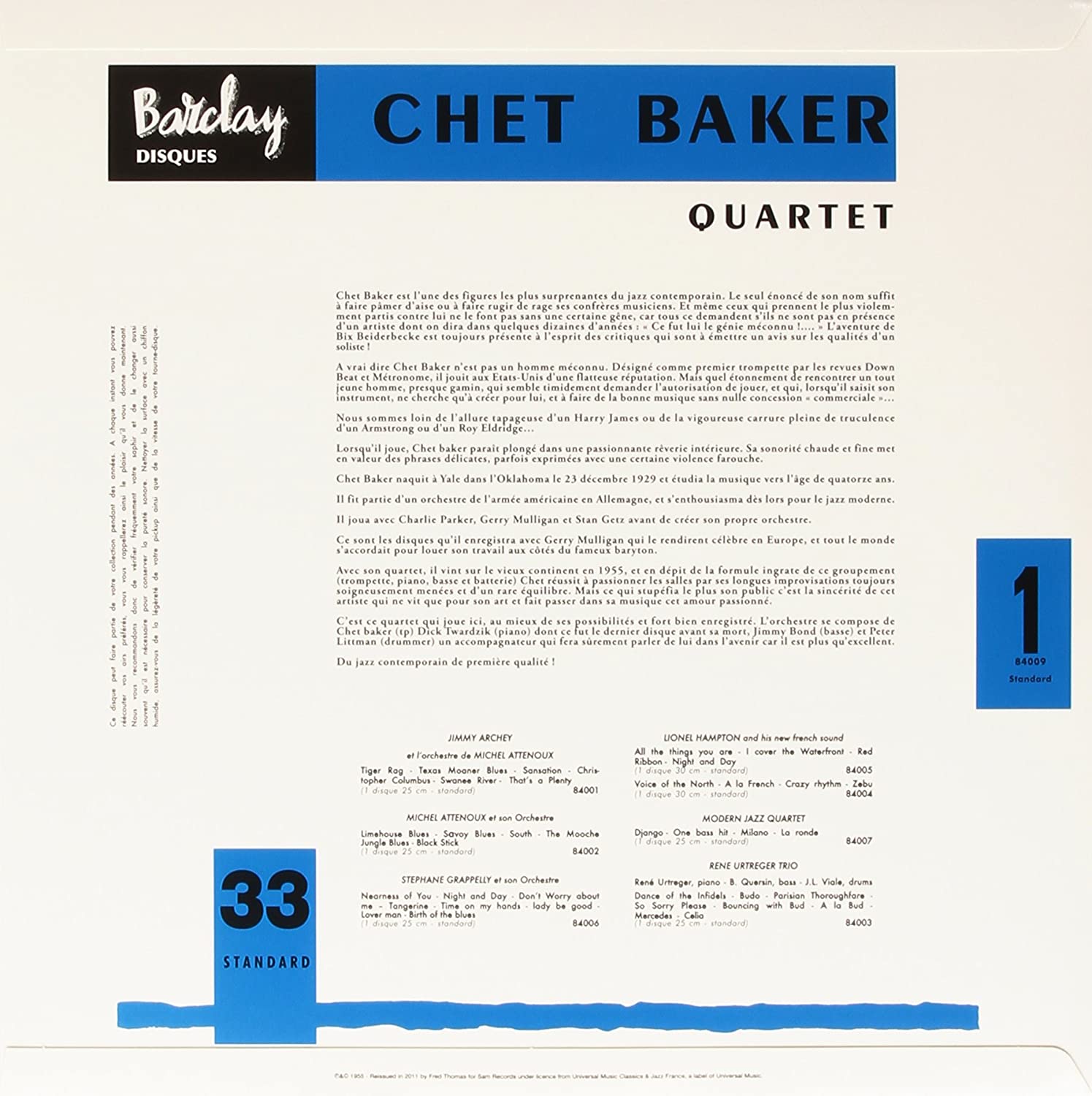Chet Baker (쳇 베이커) - Chet Baker in Paris, Vol 1 Barclay 1955 [LP] 