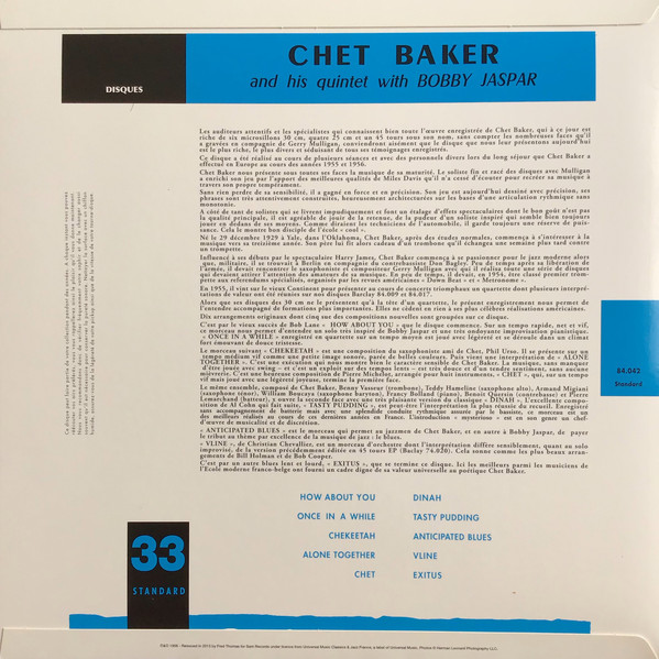 Chet Baker (쳇 베이커) - Chet Baker And His Quintet With Bobby Jaspar (Barclay 1956) [LP] 