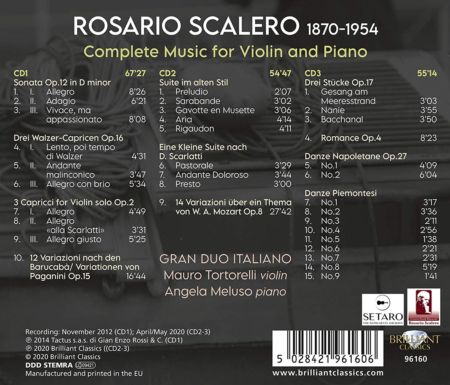 Gran Duo Italiano 스칼레로: 바이올린과 피아노를 위한 음악 전곡 (Rosario Scalero: Complete Music for Violin and Piano)