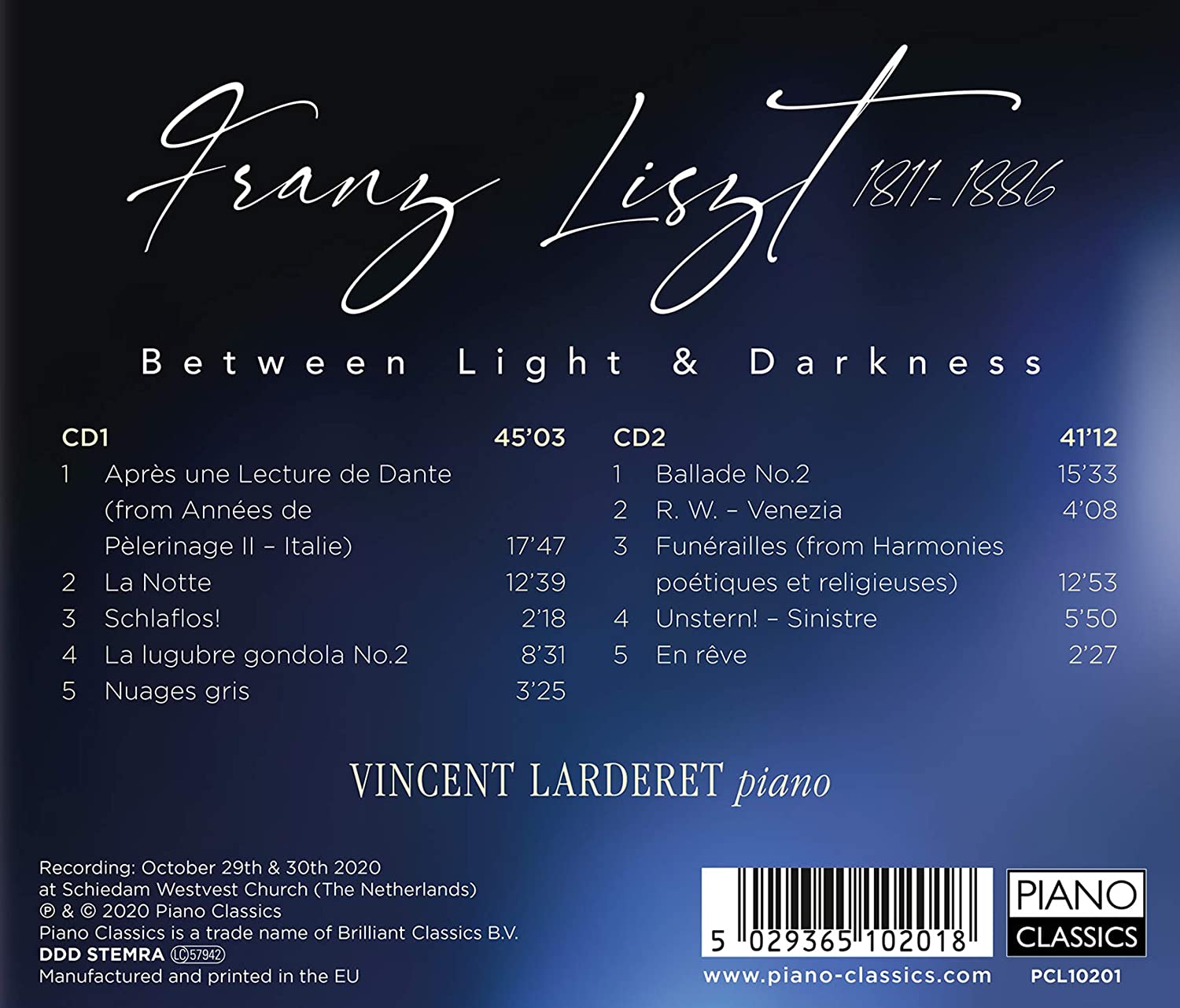 Vincent Larderet ‘빛과 어둠 사이에서’ - 리스트의 음악들 (Liszt: Between Light & Darkness: Piano Works) 