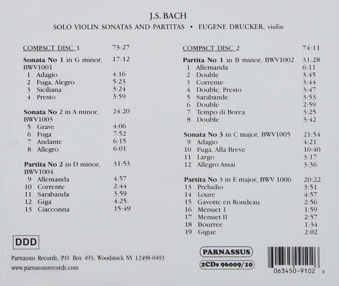 Eugene Drucker 바흐: 무반주 바이올린 파르티타 (J.S.Bach: Sonatas & Partitas for Unaccompanied Violin BWV 1001-1006) 