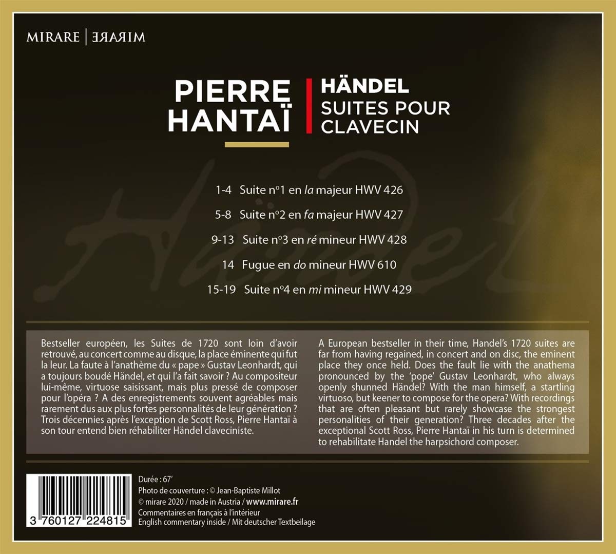 Pierre Hantai 헨델: 쳄발로 모음곡 1-4번 (Handel:Suites Pour Clavecin) 