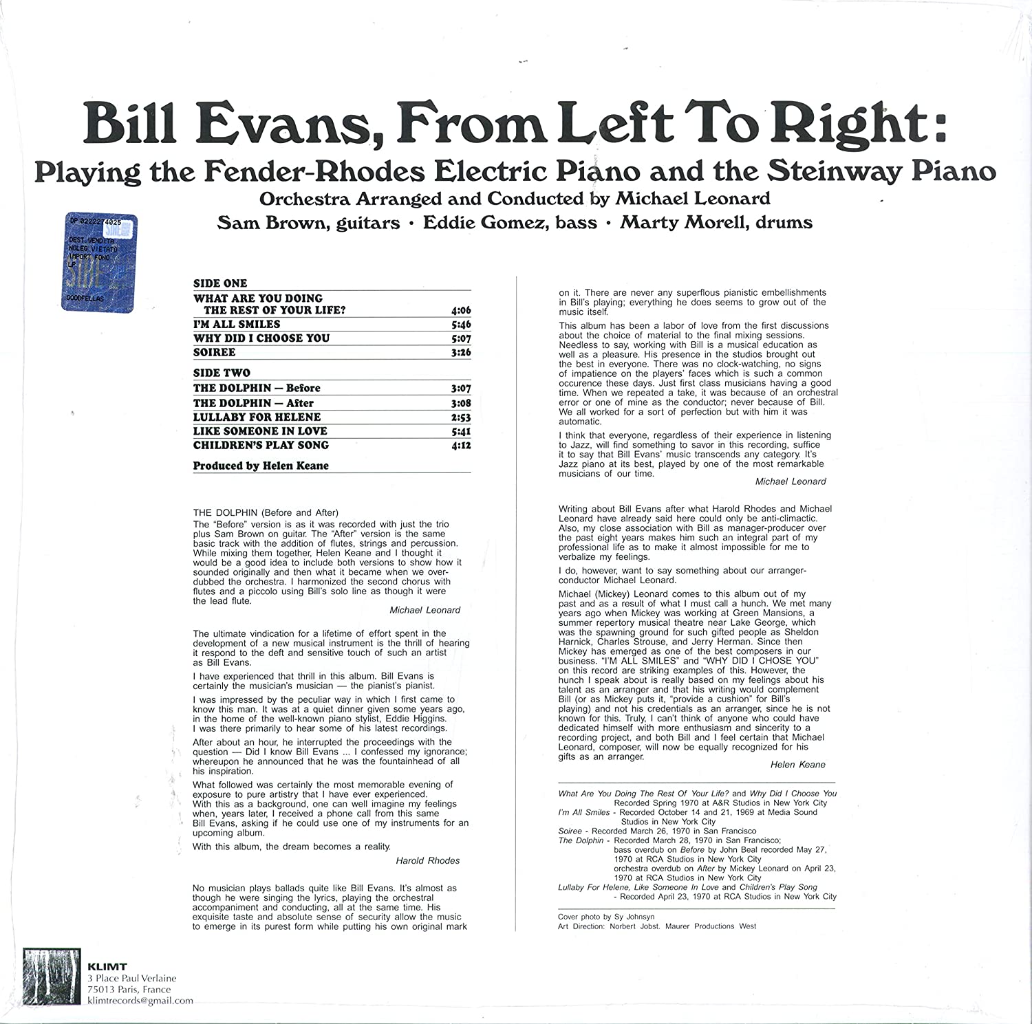 Bill Evans (빌 에반스) - From Left To Right [화이트 컬러 LP] 