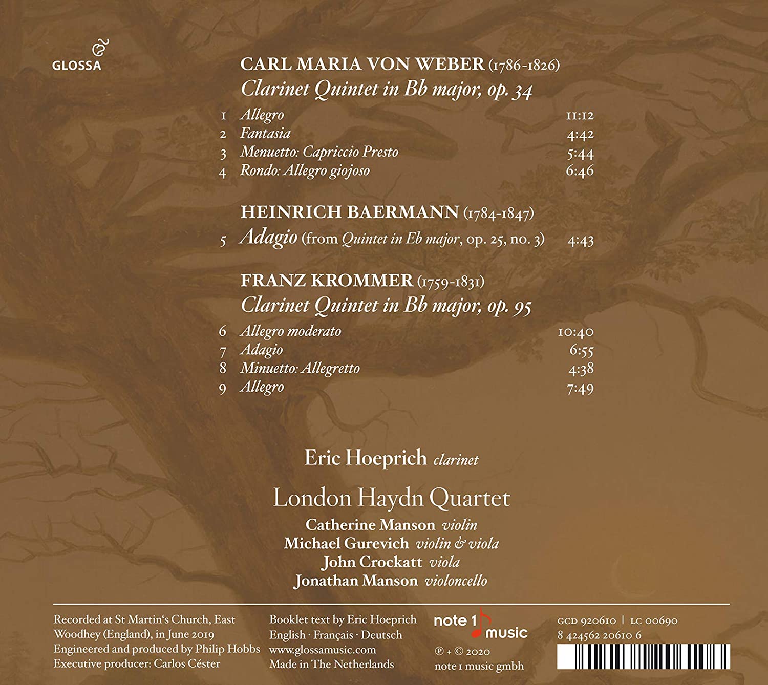 Eric Hoeprich 베버 / 크롬머 / 베어만: 클라리넷 오중주 (Weber / Krommer / Baermann: Clarinet Quintets)