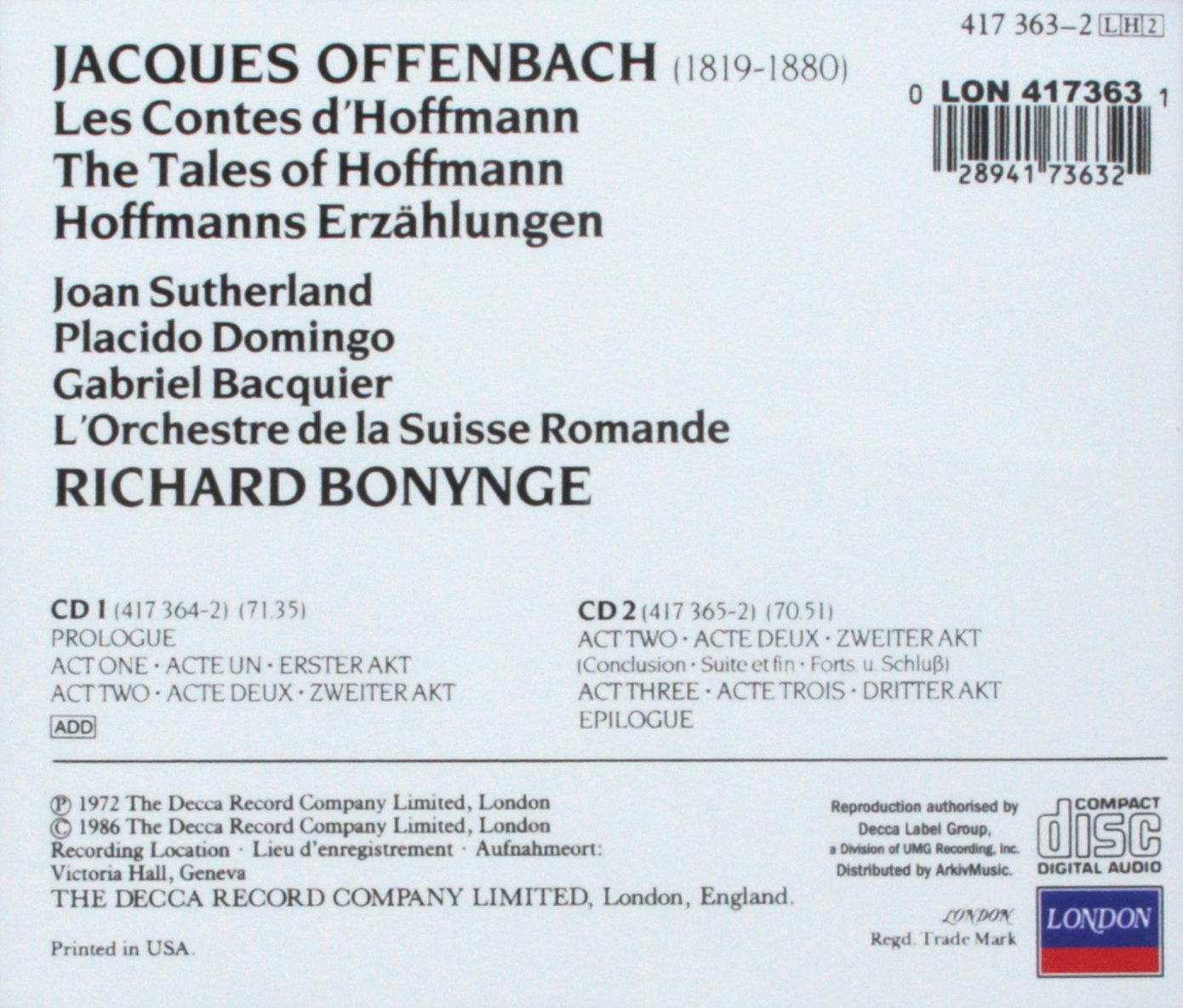 Joan Sutherland 오펜바흐: 호프만의 이야기 (Offenbach : Les Contes D'Hoffmann)