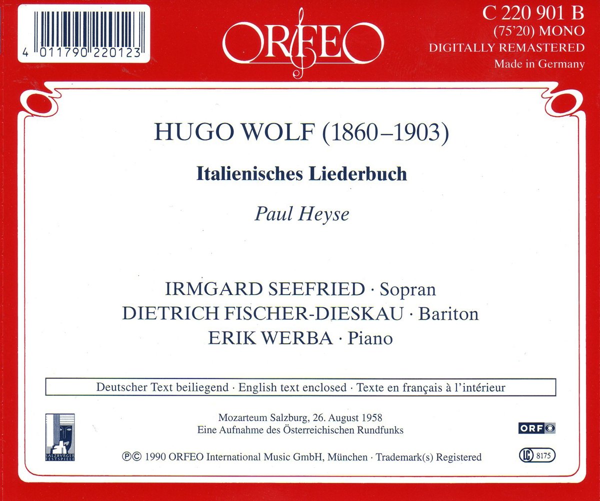 Dietrich Fischer-Dieskau 볼프: 이탈리안 가곡 모음집 (Wolf : Italienisches Liederbuch)