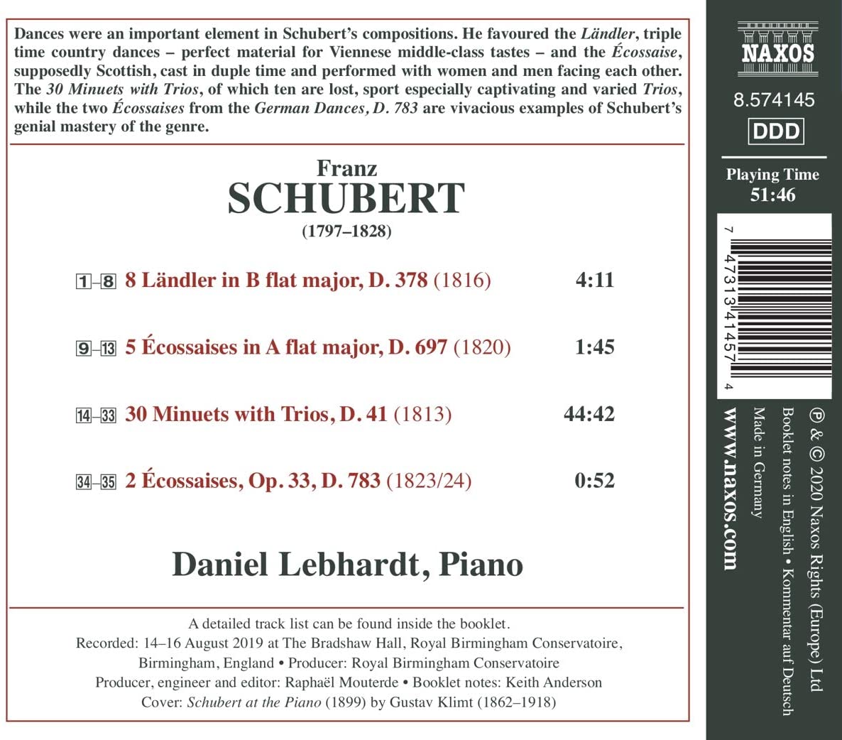 Daniel Lebhardt 슈베르트: 8개의 랜틀러, 5개의 에코세즈, 30개의 미뉴에트 (Schubert: 30 Minuets) 