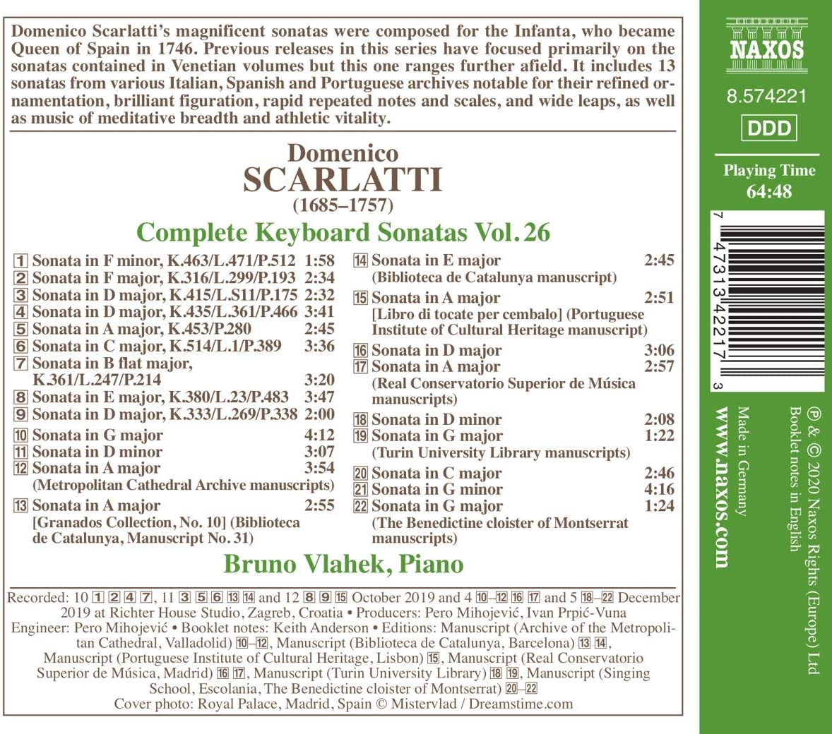 Bruno Vlahek 스카를라티: 소나타 26집 (Scarlatti: Complete Keyboard Sonatas, Vol. 26) 