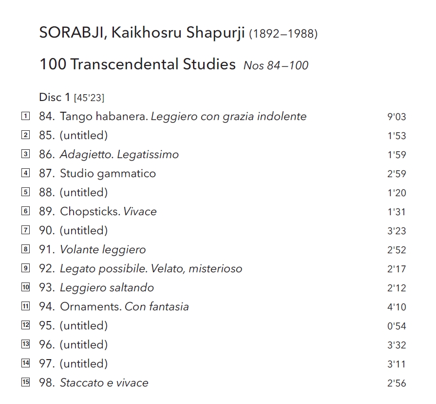 Fredrik Ullen 카이코스루 소랍지: 100 초절기교 연습곡 84-100번 (Kaikhoshru Sorabji: 100 Transcendental Studies) 