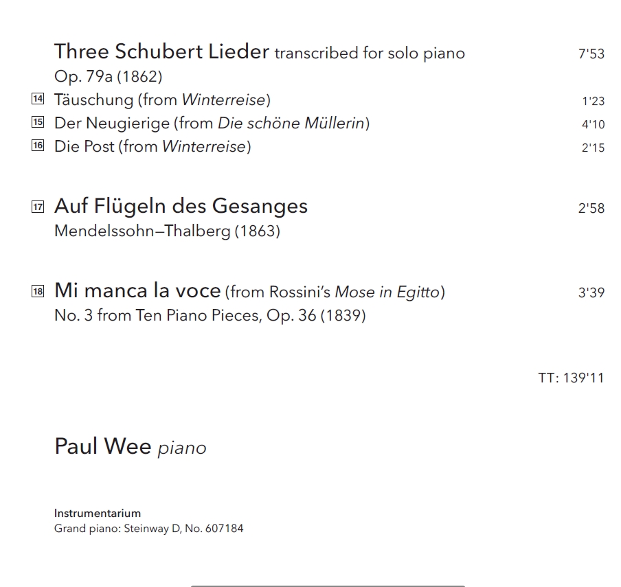 Paul Wee 탈베르크: 피아노에 응용된 노래의 기법 (Sigismond Thalberg: L'art du chant Op.70) 