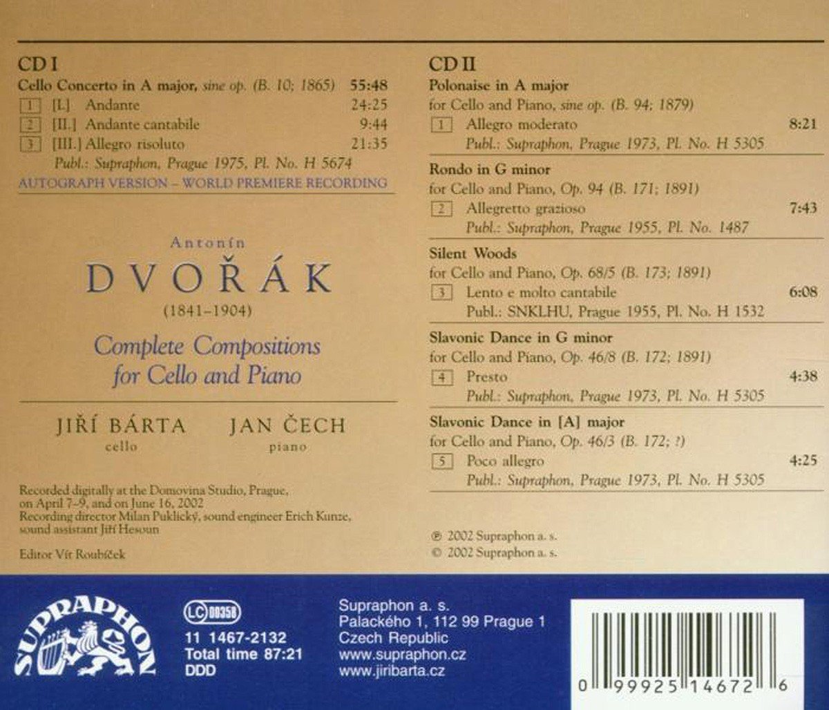 Jiri Barta 드보르작: 첼로와 피아노를 위한 작품 전집 (Dvorak : Complete Compositions For Cello And Piano) 