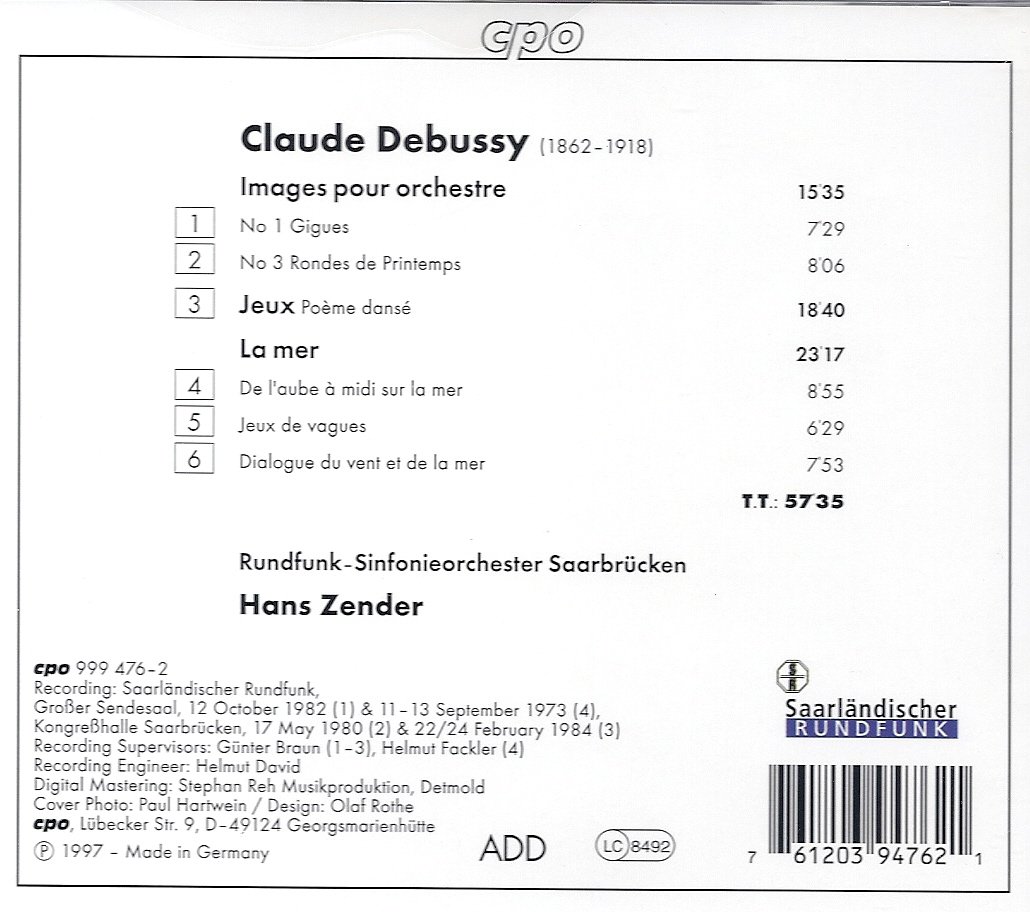 Hans Zender 드뷔시: 영상, 유희, 바다 (Debussy: Images for Orchestra, Jeux, La mer)  