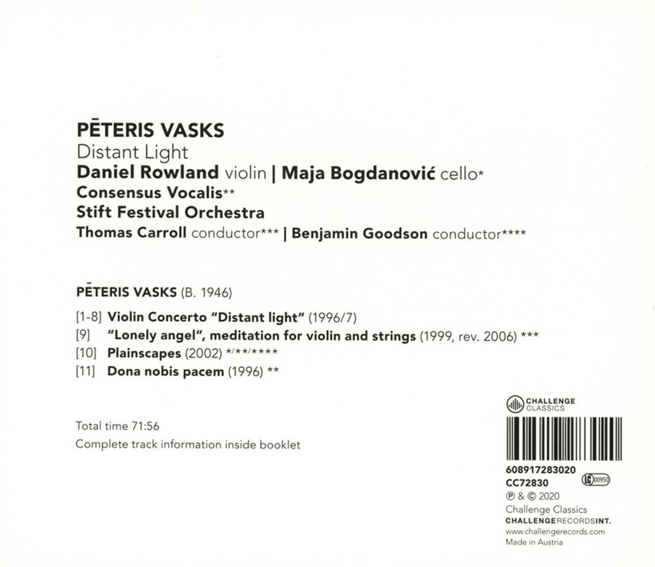 Daniel Rowland 바스크스: 바이올린 협주곡 '머나먼 빛', 바이올린과 현악 앙상블을 위한 '외로운 천사' 외 (Peteris Vasks: Distant Light) 