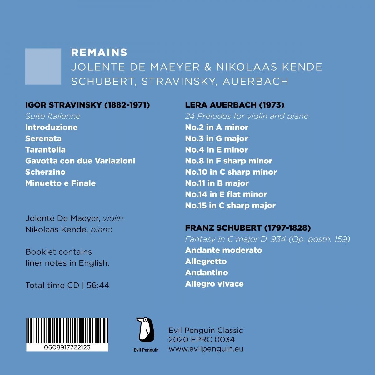 Jolente De Maeyer 스트라빈스키: 이탈리아 모음곡 / 슈베르트: 환상곡 / 아우어바흐: 24개의 전주곡