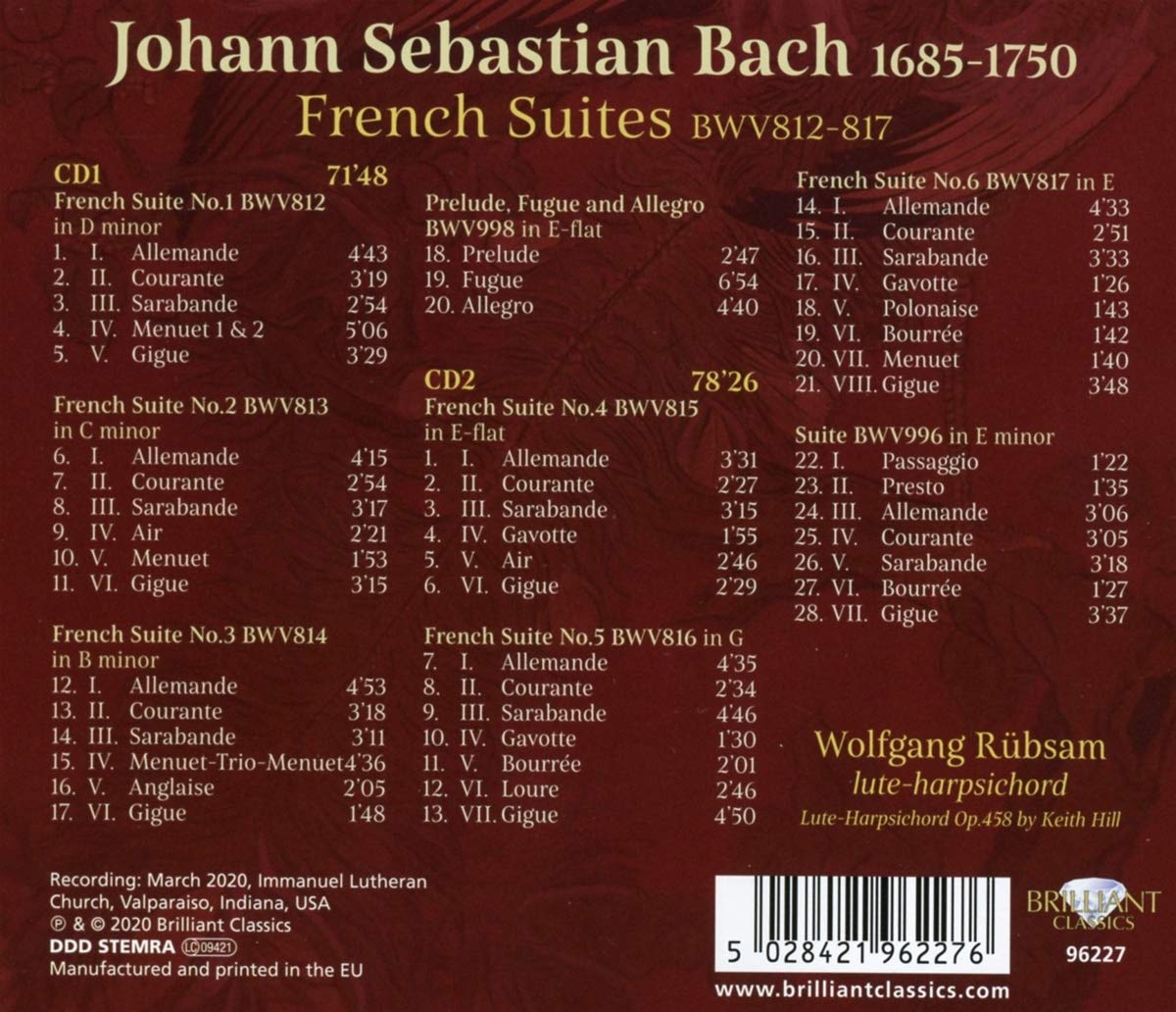 Wolfgang Rubsam 바흐: 프랑스 모음곡 1-6번 외 (J.S. Bach: French Suites BWV 812-817) 