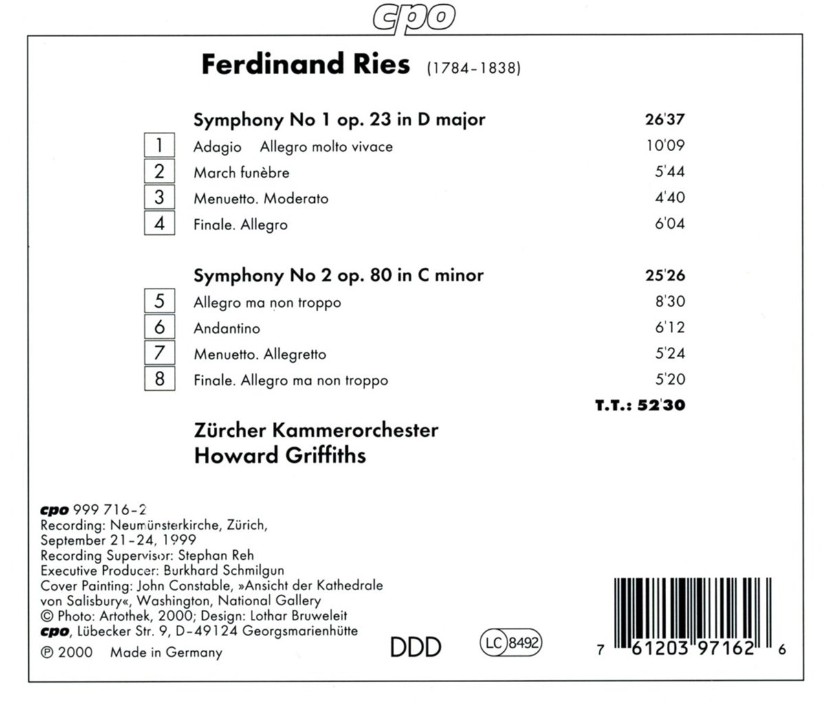 Howard Griffiths 리스: 교향곡 1, 2번 (Ferdinand Ries : Symphonies Op.23, Op.80)