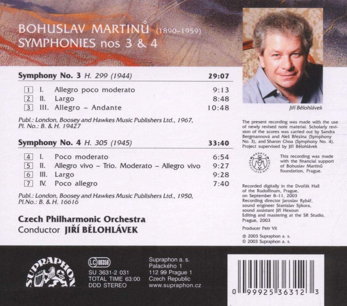 Jiri Belohlaek 마르티누: 교향곡 3, 4번 (Martinu : Symphonies No.3, No.4) 