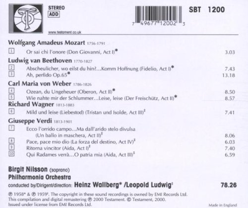 Birgit Nilsson 모차르트 / 베토벤 / 베버 / 바그너 / 베르디: 오페라 아리아 (Mozart / Beethoven / Weber / Wagner / Verdi: Opera Arias) 