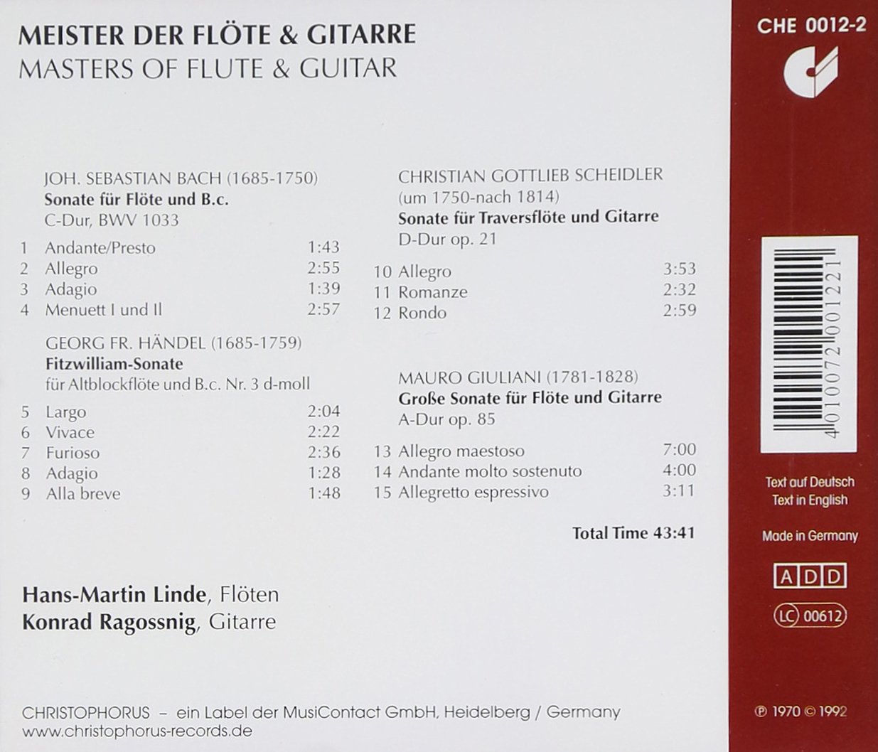 Hans-Martin Linde 바흐 / 헨델 / 샤이데레르 / 줄리아니: 플루트와 기타의 걸작 (Bach / handel / Scheidler / Giuliani : Meister Der Flote Und Gitarre) 