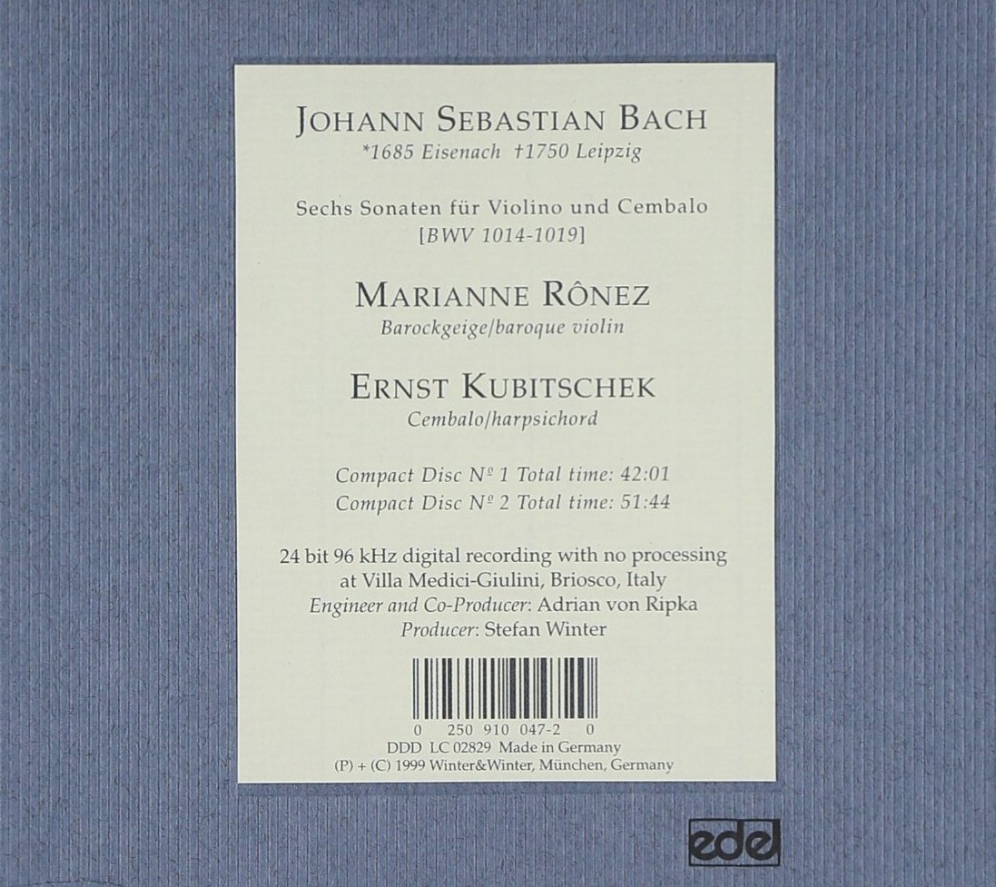 Marianne Ronez 바흐: 바이올린과 하프시코드를 위한 6개의 소나타 (Bach : 6 Sonatas For Violin & Harpsichord) 