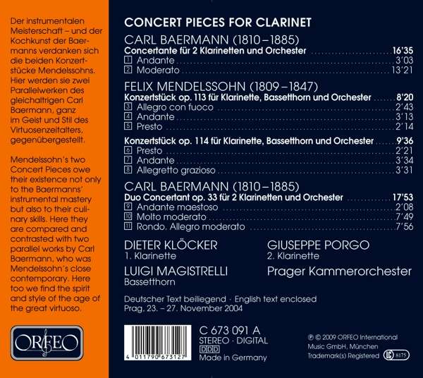 Dieter Klocker 베르만 / 멘델스존: 클라리넷을 위한 협주적 소품 (Baermann / Mendelssohn : Klarinetten Konzertstucke) 