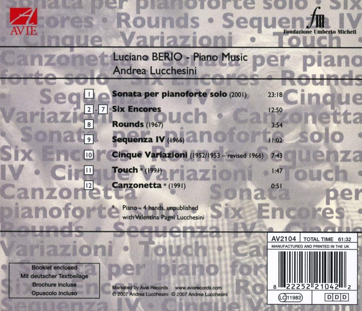 Andrea Lucchesini 베리오: 피아노 작품집 (Berio : Piano Works) 