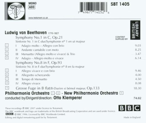 Otto Klemperer 베토벤: 교향곡 1, 8번 (Beethoven : Symphonies No.1 Op.21, No.8 Op.93) 