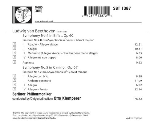 Otto Klemper 베토벤: 교향곡 4, 5번 (Beethoven : Symphonies No.4 Op.60, No.5 Op.67) 