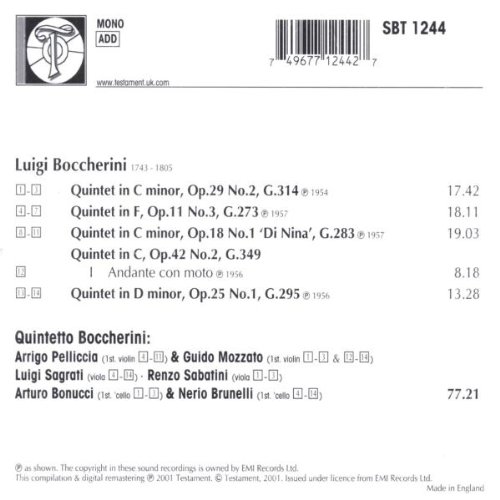 Quintetto Boccherini 보케리니: 현악 사중주 (Boccherini : String Quartets Vol. 2) 