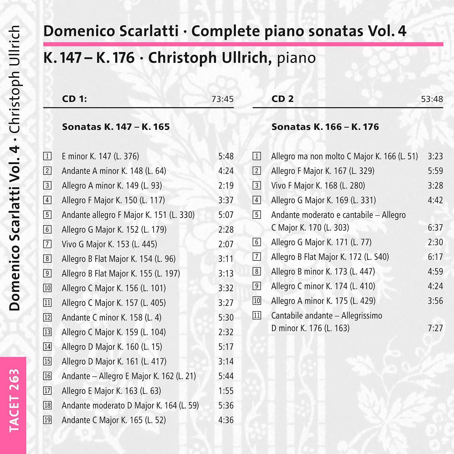 Christoph Ullrich 스카를라티: 건반 소나타 4집 (D.Scarlatti: Complete Piano Sonatas K.147 - K.176, Vol. 4) 