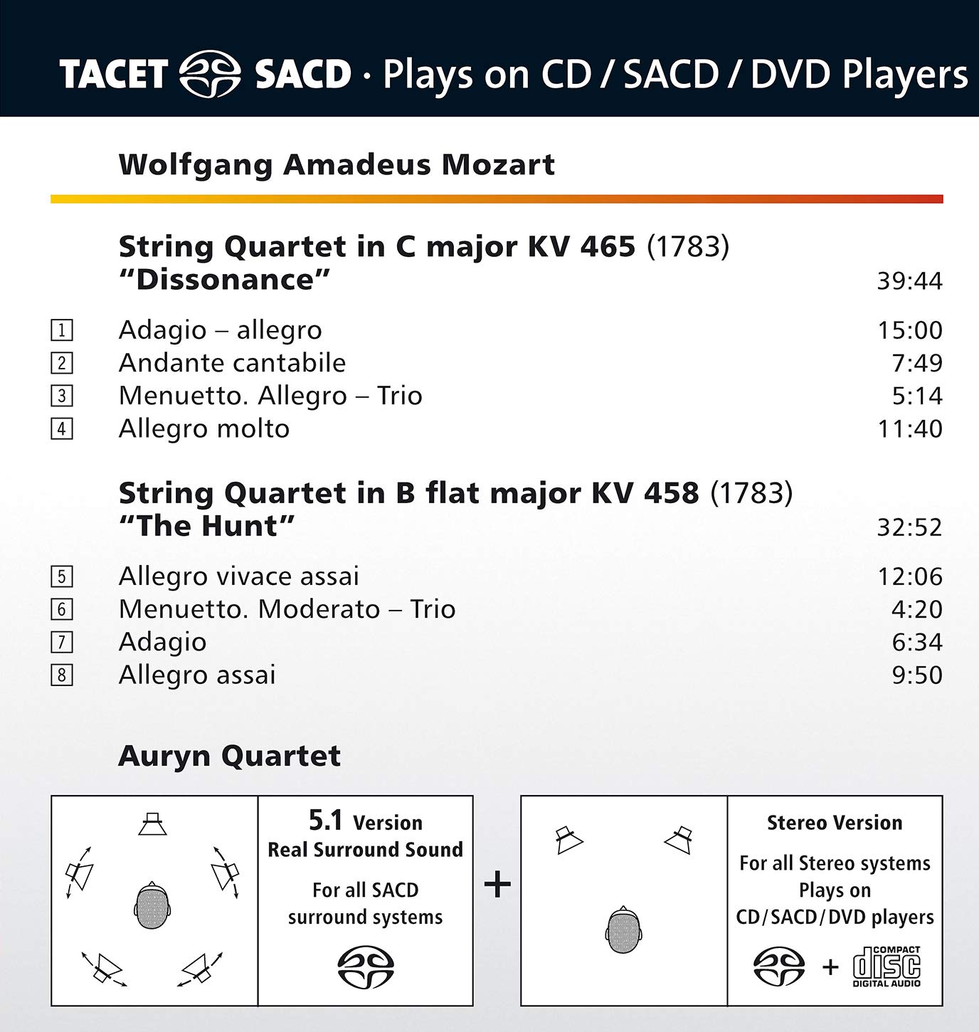 Auryn Quartett 모차르트: 현악 4중주 '불협화음', '사냥' (Mozart: String Quartet K.465 'Dissonance', K.458 'The Hunt') 