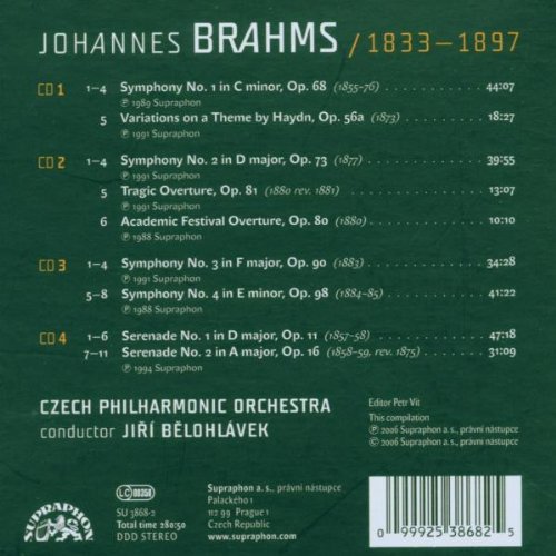 Jiri Belohlavek 브람스: 교향곡 전곡, 하이든 변주곡, 서곡, 세레나데 (Brahms : The Complete Symphonies Nos.1-4, Haydn Variations, Tragic Overture) 