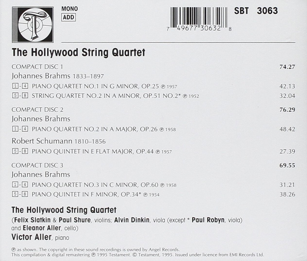 Hollywood Quartet 브람스: 피아노 사중주 (Brahms : Piano Quartet No.1, Op.25) 