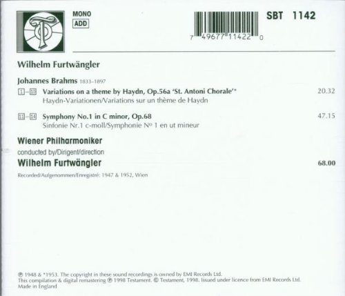 Wilhelm Furtwangler 브람스: 하이든 변주곡, 교향곡 1번 (Brahms : Variations On A Theme By Haydn Op.56, Symphony No.1, Op.68) 