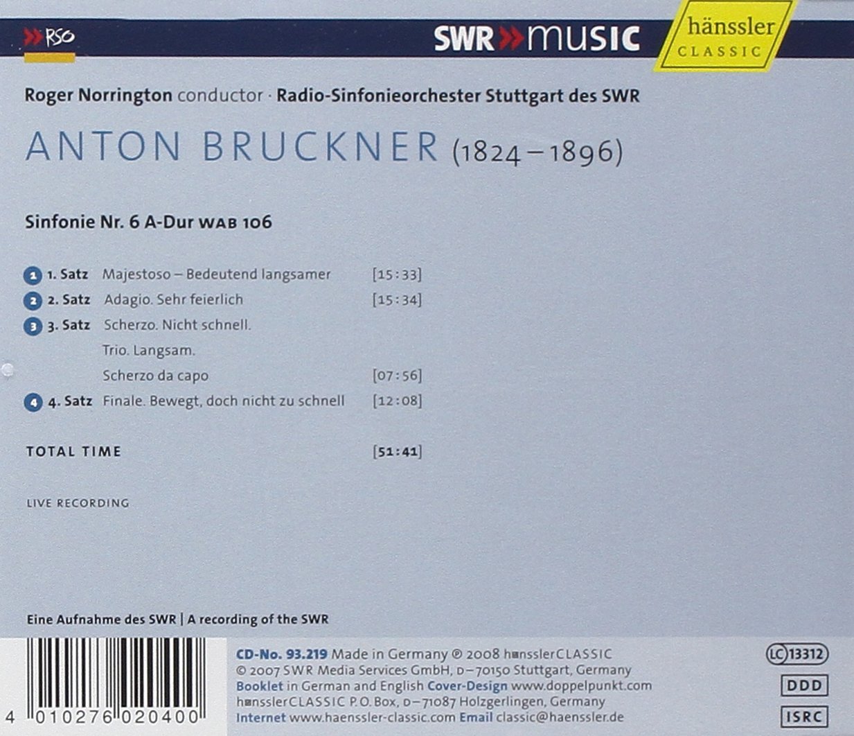 Roger Norrington 브루크너: 교향곡 6번 (Bruckner : Symphony No.6 WAB106) 