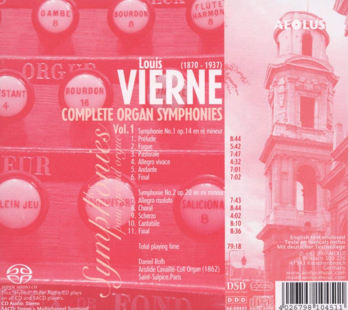 Daniel Roth 비에른: 오르간 교향곡 전집 1집 (Vierne : Complete Organ Symphonies Vol. 1) 